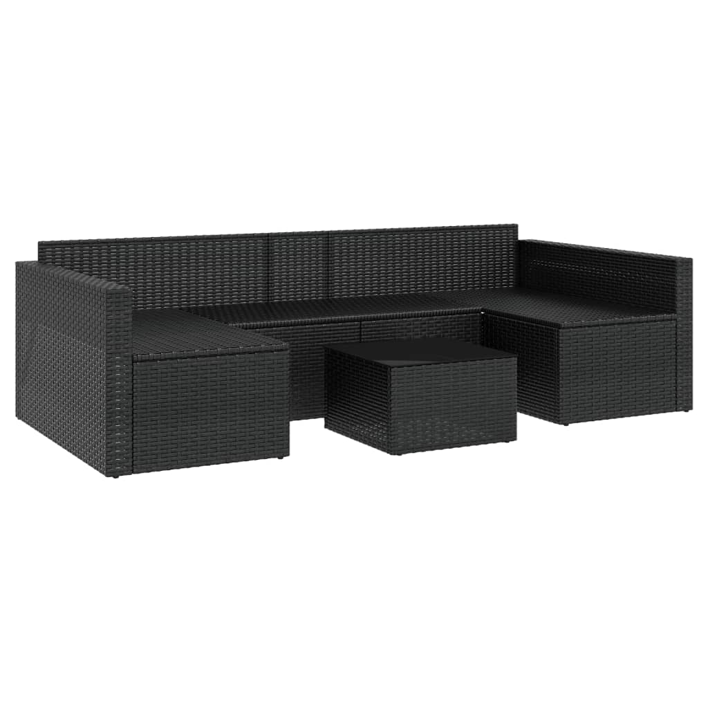 Loungeset Met Kussens Poly Rattan Zwart