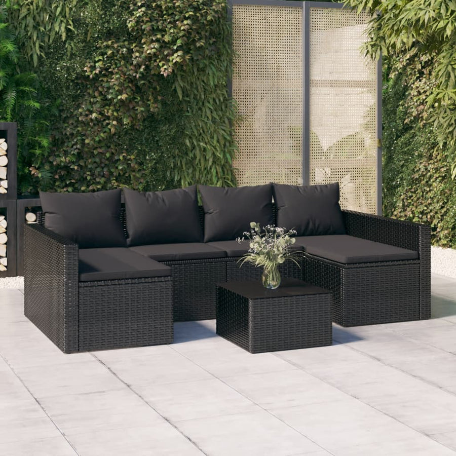 Loungeset Met Kussens Poly Rattan Zwart