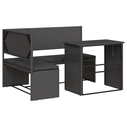 Tuinbank Met Tafel En Kussens L-Vormig Poly Rattan Zwart