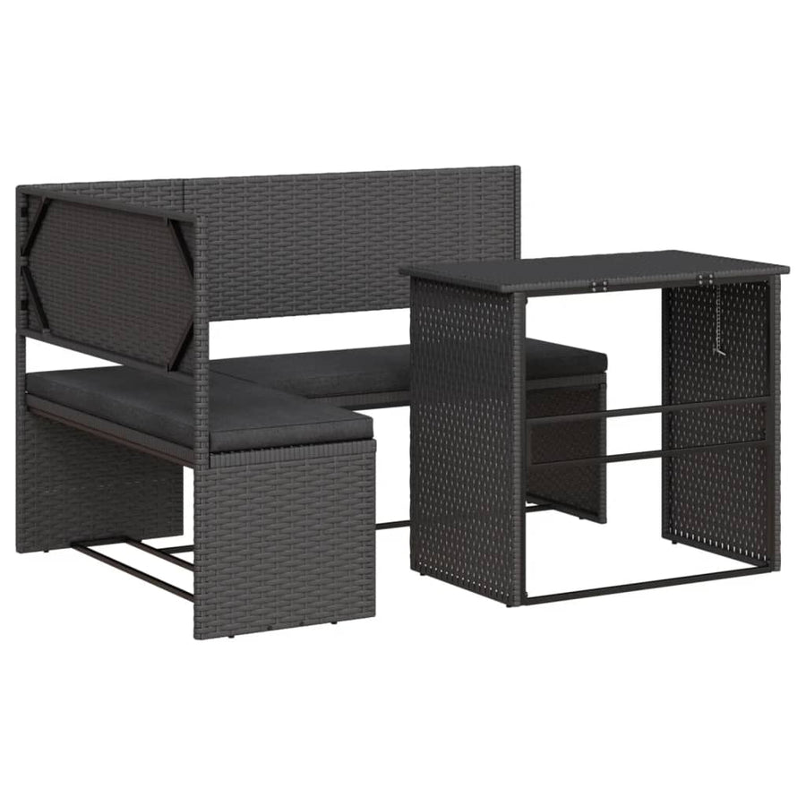 Tuinbank Met Tafel En Kussens L-Vormig Poly Rattan Zwart