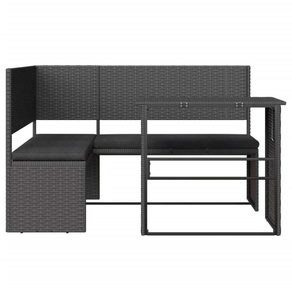 Tuinbank Met Tafel En Kussens L-Vormig Poly Rattan Zwart
