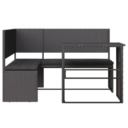 Tuinbank Met Tafel En Kussens L-Vormig Poly Rattan Zwart