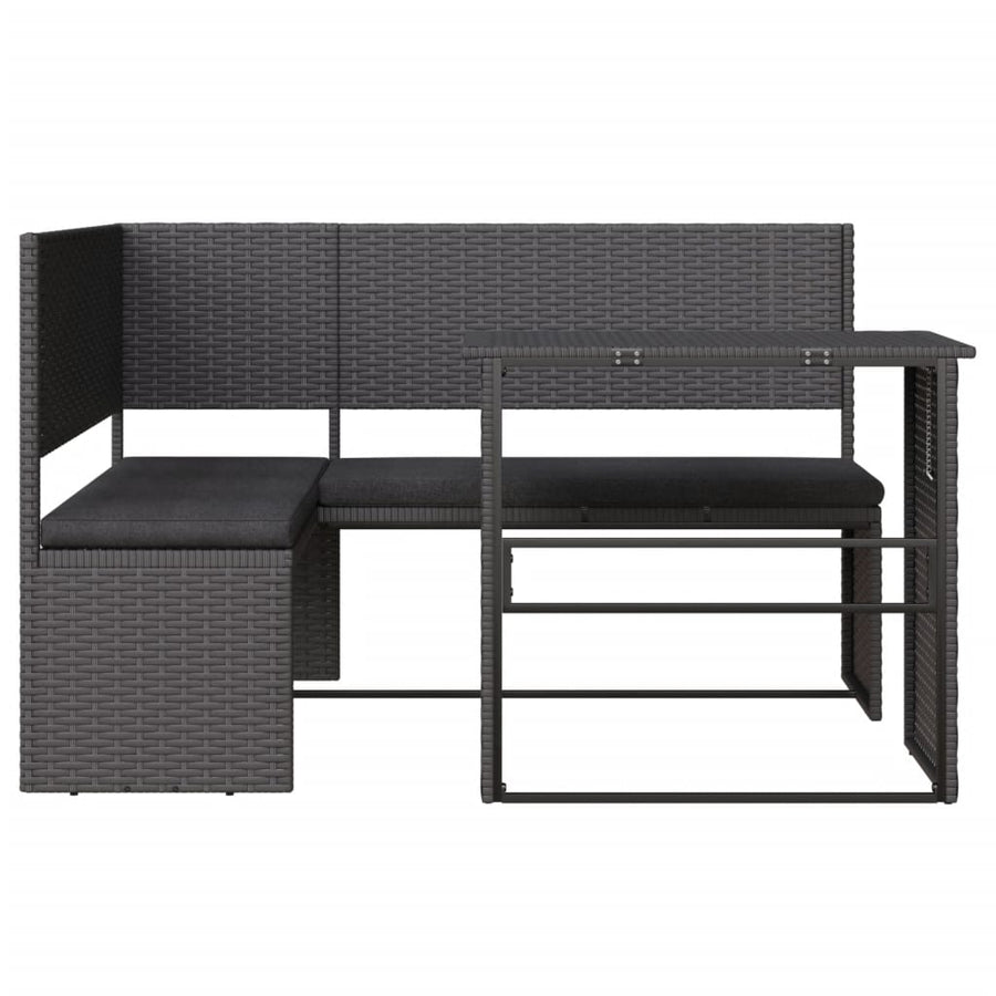 Tuinbank Met Tafel En Kussens L-Vormig Poly Rattan Zwart