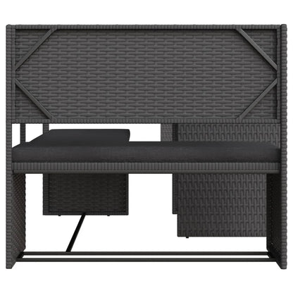 Tuinbank Met Tafel En Kussens L-Vormig Poly Rattan Zwart