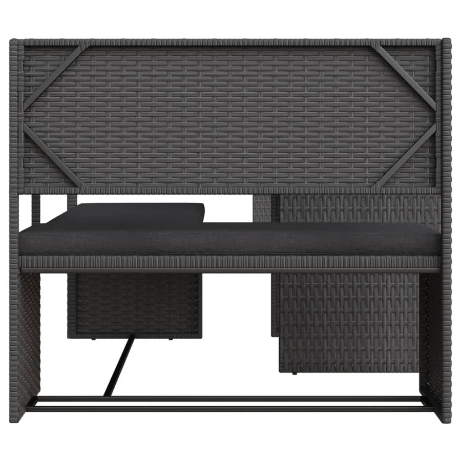 Tuinbank Met Tafel En Kussens L-Vormig Poly Rattan Zwart