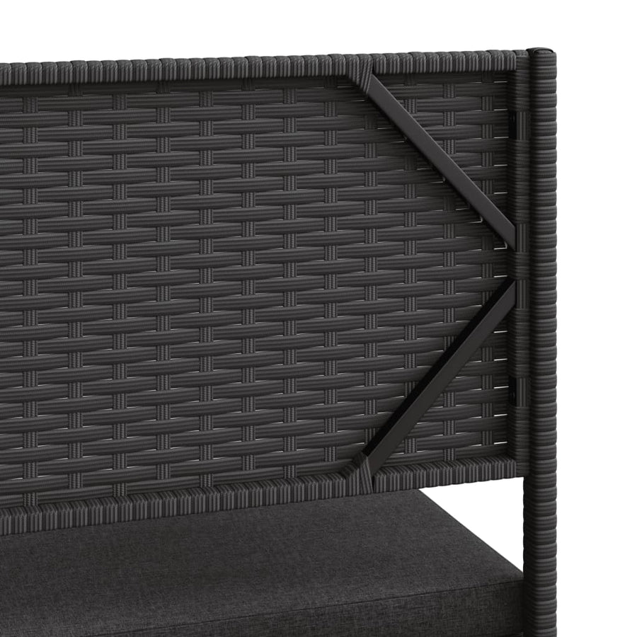 Tuinbank Met Tafel En Kussens L-Vormig Poly Rattan Zwart