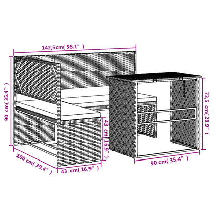 Tuinbank Met Tafel En Kussens L-Vormig Poly Rattan Zwart