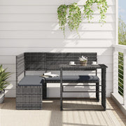 L-vormige tuinbank poly rattan grijs met tafel en kussens