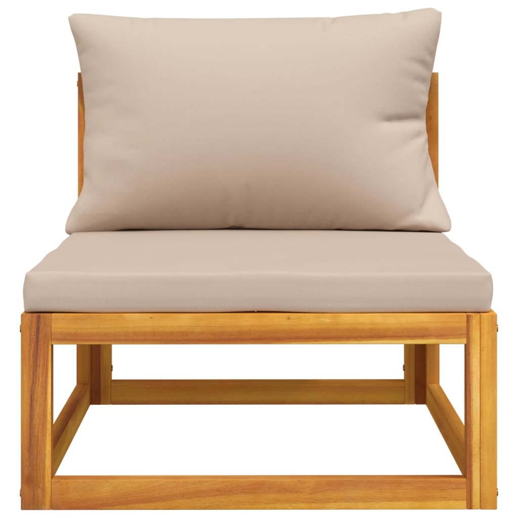 3-Delige Loungeset Met Kussens Massief Acaciahout Taupe midden + voetensteun + Tafel