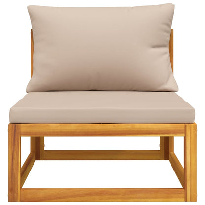 3-Delige Loungeset Met Kussens Massief Acaciahout Taupe midden + voetensteun + Tafel