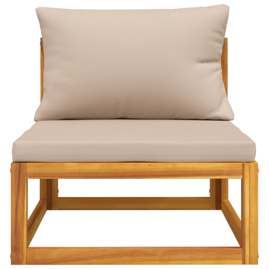 3-Delige Loungeset Met Kussens Massief Acaciahout Taupe midden + voetensteun + Tafel