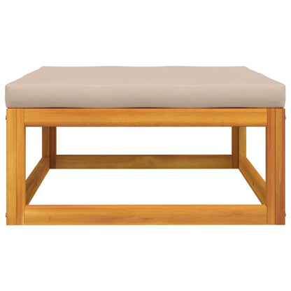 3-Delige Loungeset Met Kussens Massief Acaciahout Taupe midden + voetensteun + Tafel