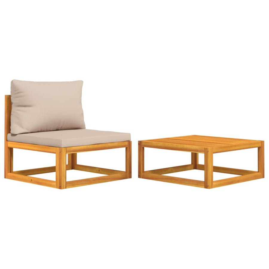 2-Delige Loungeset Met Kussens Massief Acaciahout Taupe midden + hoekTafel