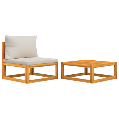 2-Delige Loungeset Met Kussens Massief Acaciahout Lichtgrijs midden + hoekTafel