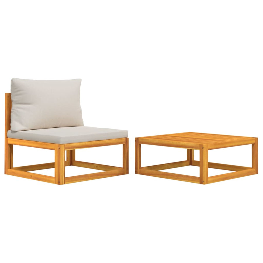 2-Delige Loungeset Met Kussens Massief Acaciahout Lichtgrijs midden + hoekTafel