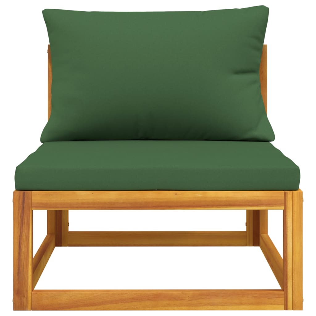 3-Delige Loungeset Met Kussens Massief Acaciahout Groen midden + voetensteun + Tafel