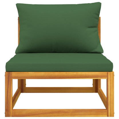 3-Delige Loungeset Met Kussens Massief Acaciahout Groen midden + voetensteun + Tafel