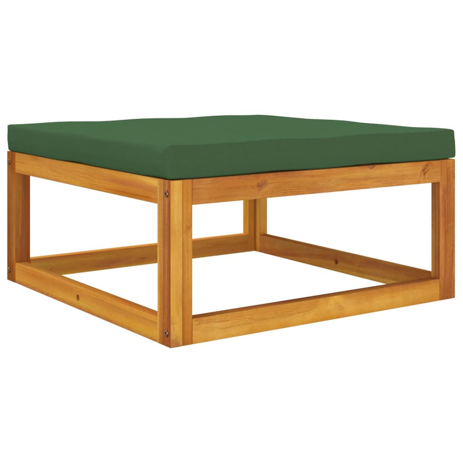 3-Delige Loungeset Met Kussens Massief Acaciahout Groen midden + voetensteun + Tafel