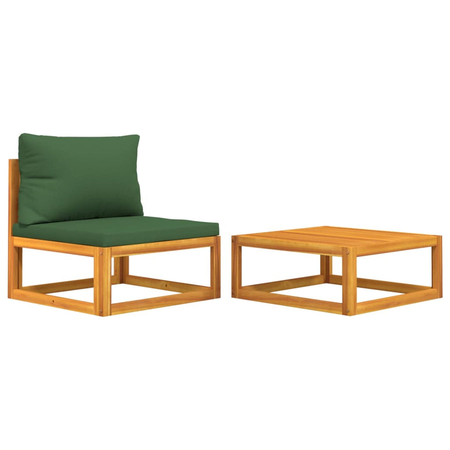 2-Delige Loungeset Met Kussens Massief Acaciahout Groen midden + hoekTafel