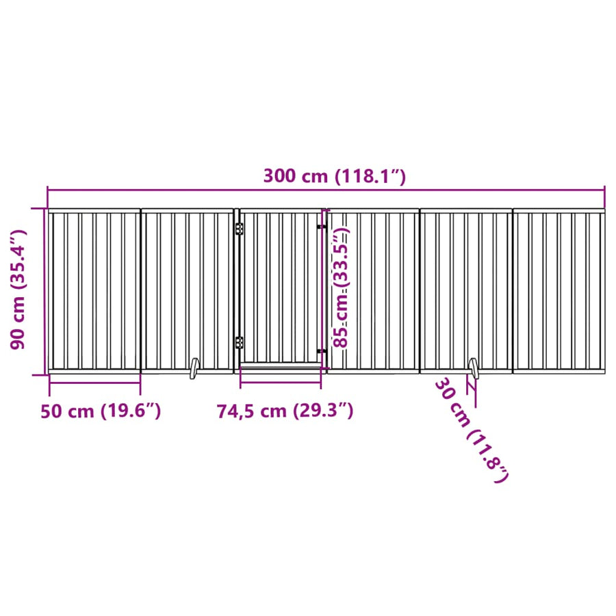 Hondenhek Inklapbaar 6 Panelen 300 Cm Populierenhout 50 x 90 x 2 cm Naturel