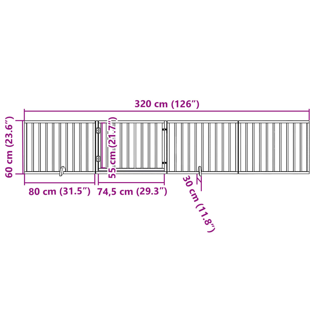 Hondenhek Inklapbaar Met Deur 4 Panelen 320 Cm Populierenhout 80 x 60 x 2 cm Naturel