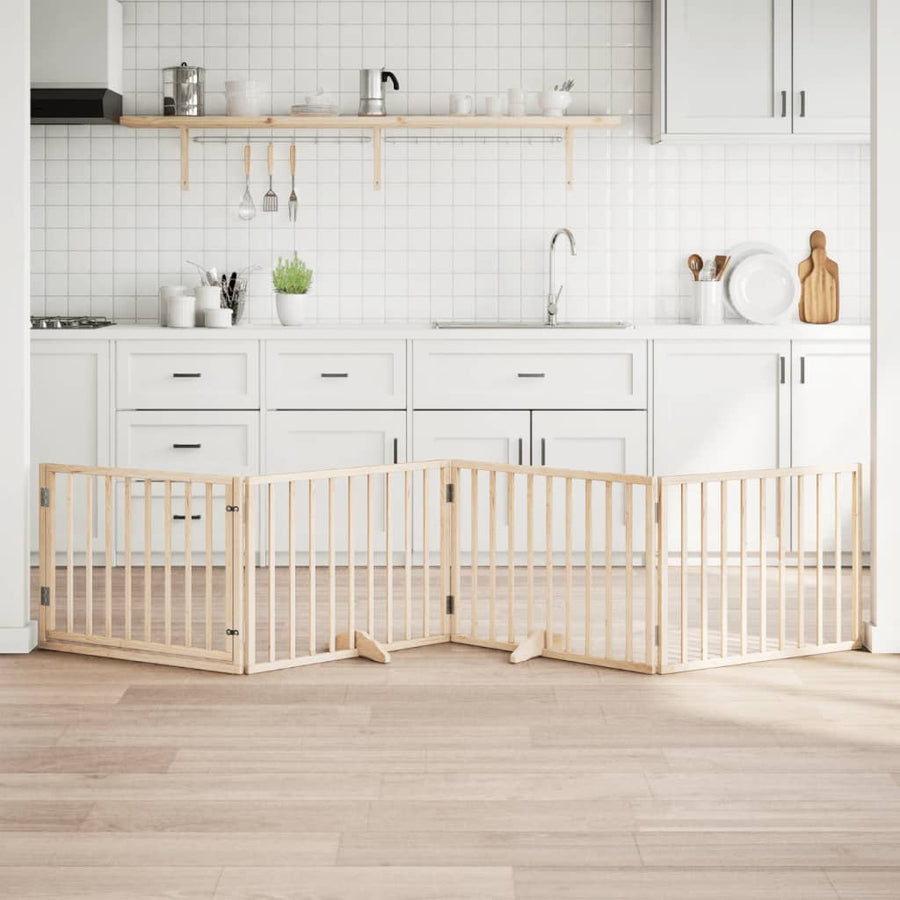 Hondenhek Inklapbaar Met Deur 4 Panelen 320 Cm Populierenhout 80 x 60 x 2 cm Naturel