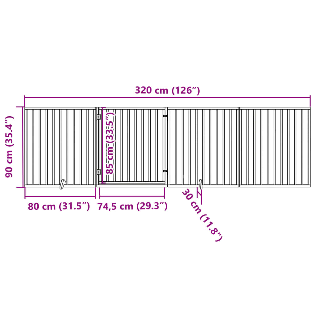 Hondenhek inklapbaar met deur 4 panelen 320 cm populierenhout