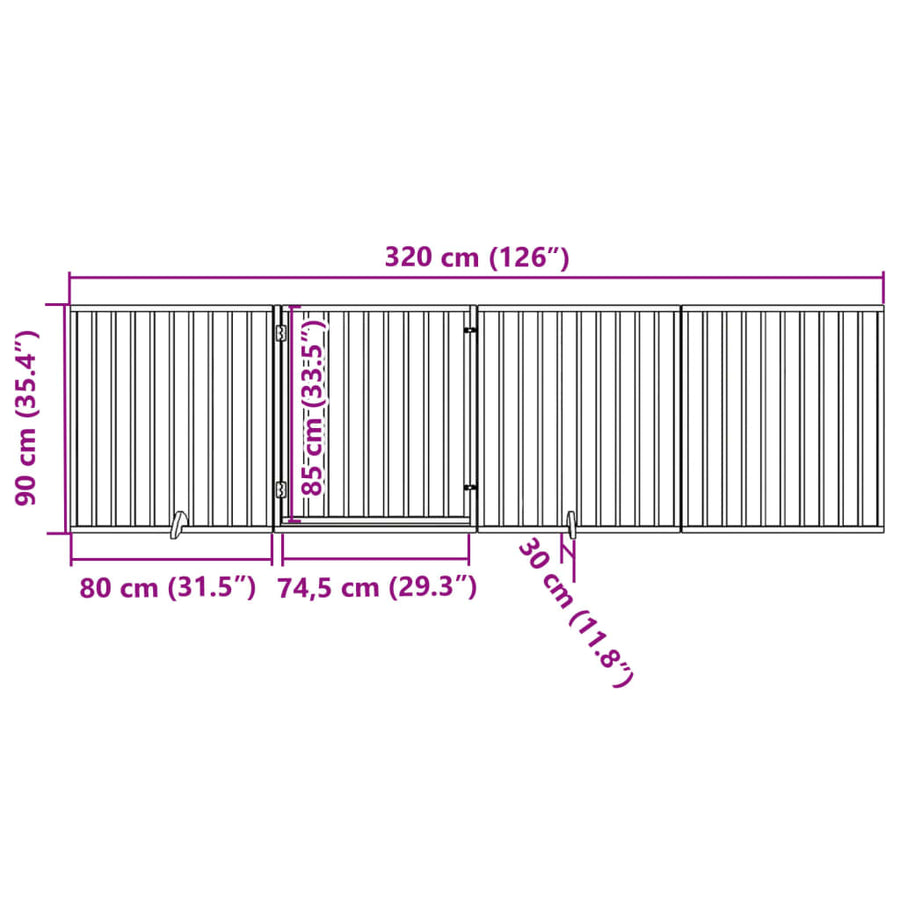 Hondenhek inklapbaar met deur 4 panelen 320 cm populierenhout