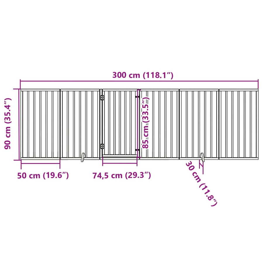 Hondenhek inklapbaar met deur 6 panelen 300 cm populierhout wit
