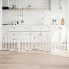 Foldable dog gate with door 4 panels 320 cm poplar wood white