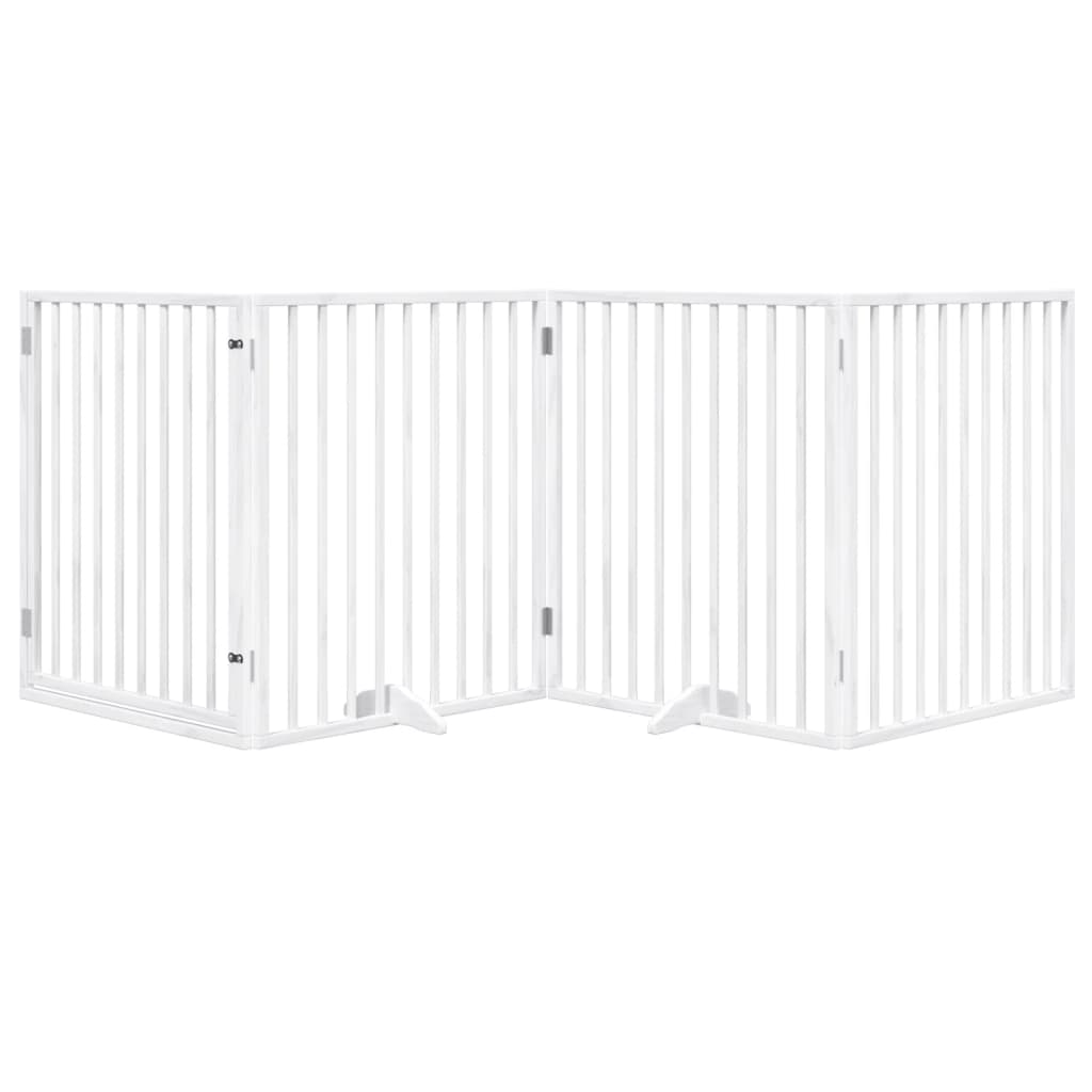 Hondenhek inklapbaar met deur 4 panelen 320 cm populierhout wit