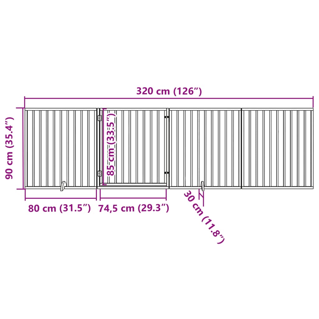 Hondenhek inklapbaar met deur 4 panelen 320 cm populierhout wit