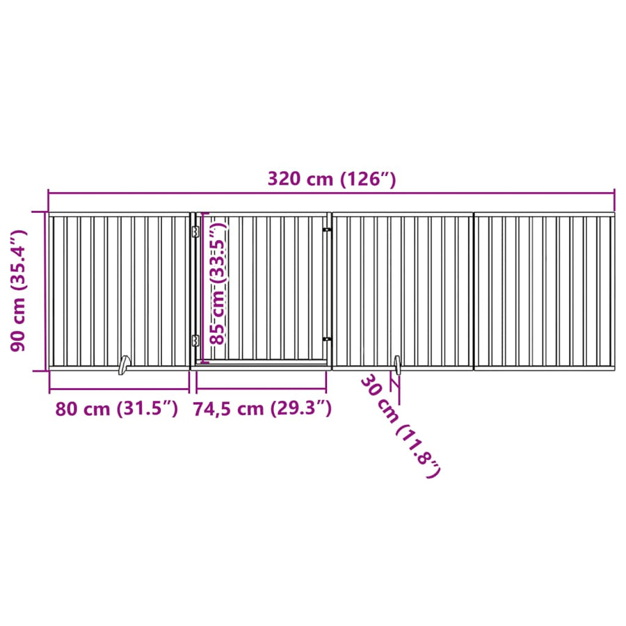 Hondenhek inklapbaar met deur 4 panelen 320 cm populierhout wit