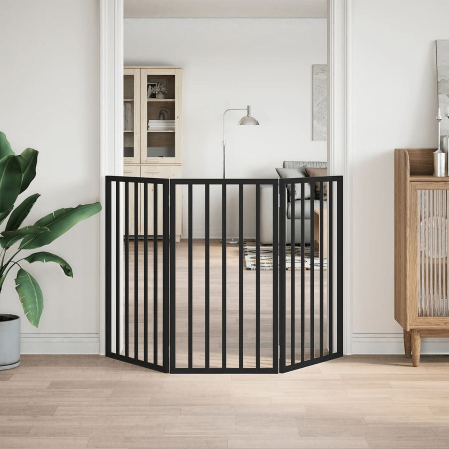 Hondenhek Inklapbaar 3 Panelen 150 Cm Populierenhout 50 x 90 x 2 cm Zwart