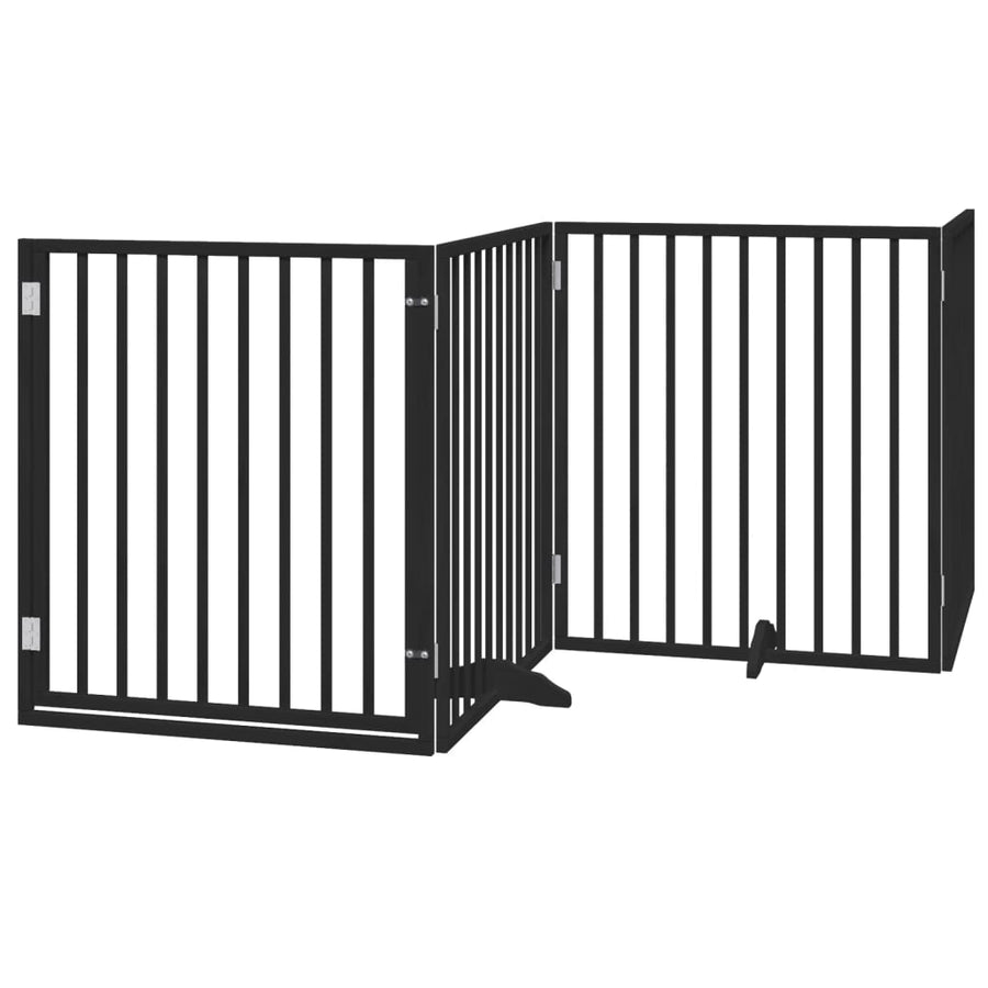 Hondenhek Inklapbaar 4 Panelen 320 Cm Populierenhout 80 x 90 x 2 cm Zwart
