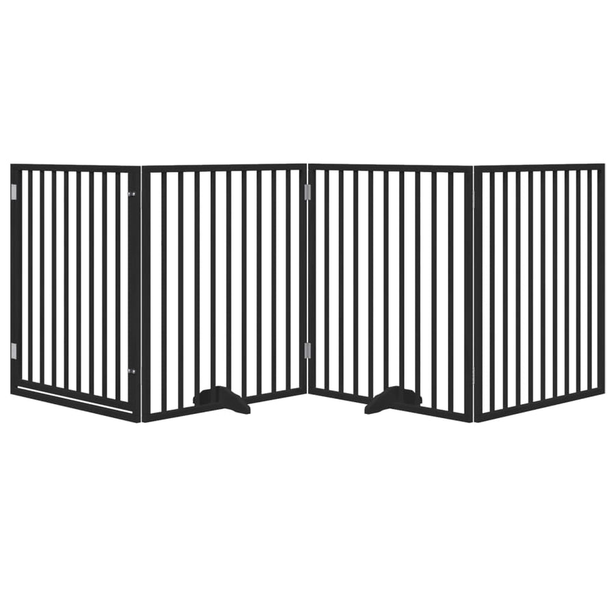 Hondenhek Inklapbaar 4 Panelen 320 Cm Populierenhout 80 x 90 x 2 cm Zwart
