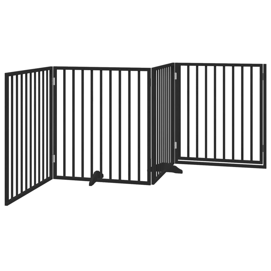 Hondenhek Inklapbaar 4 Panelen 320 Cm Populierenhout 80 x 90 x 2 cm Zwart