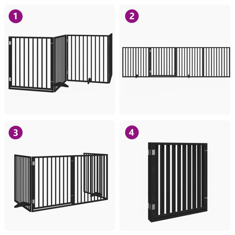 Hondenhek Inklapbaar 4 Panelen 320 Cm Populierenhout 80 x 90 x 2 cm Zwart
