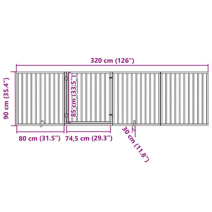 Hondenhek Inklapbaar 4 Panelen 320 Cm Populierenhout 80 x 90 x 2 cm Zwart