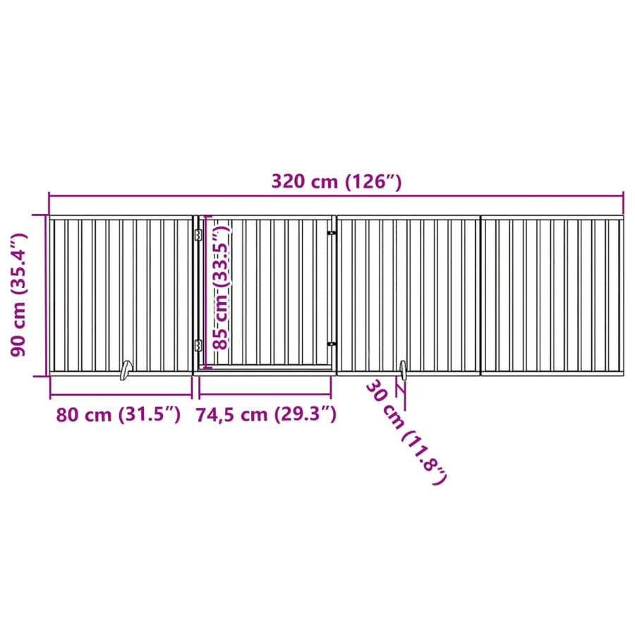 Hondenhek Inklapbaar 4 Panelen 320 Cm Populierenhout 80 x 90 x 2 cm Zwart