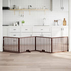 Dog gate with door, foldable, 4 panels, brown, 320 cm, poplar wood