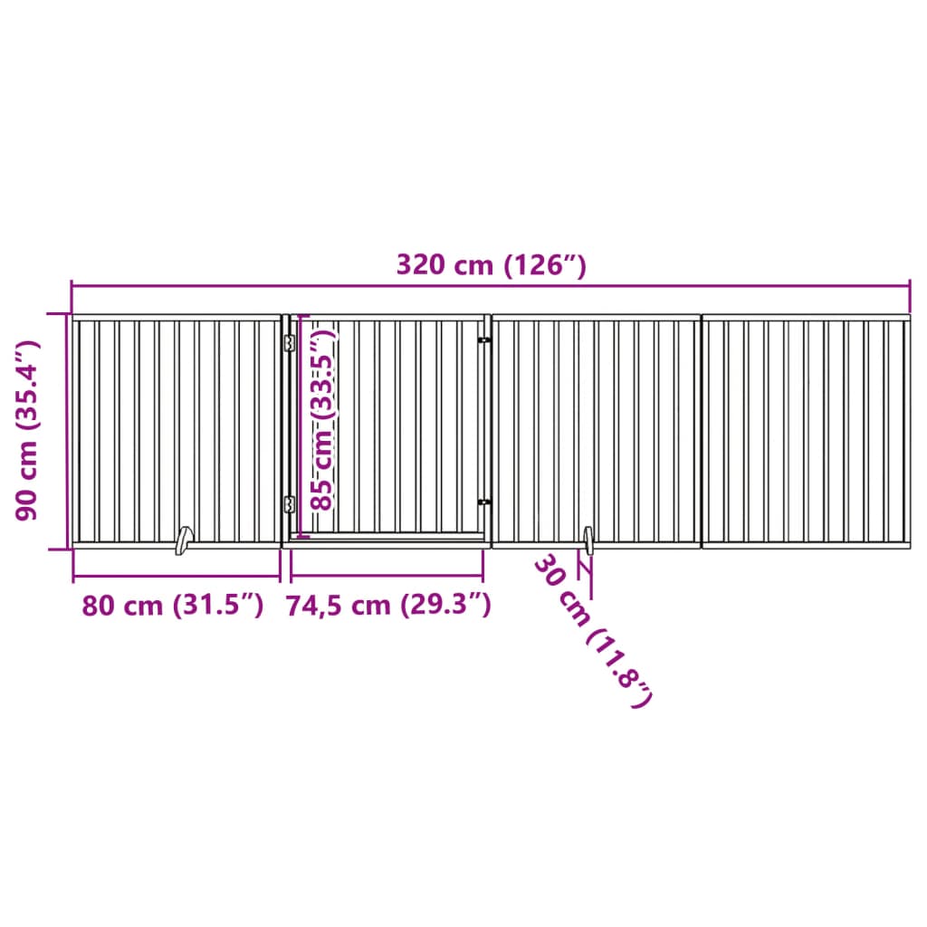 Hondenhek Inklapbaar 4 Panelen 320 Cm Populierenhout 80 x 90 x 2 cm Bruin
