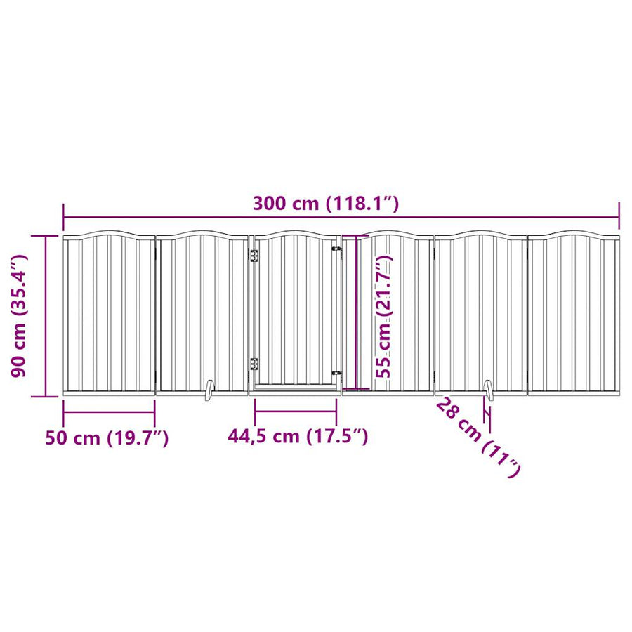 Hondenhek inklapbaar met deur 6 panelen 300 cm populierhout wit