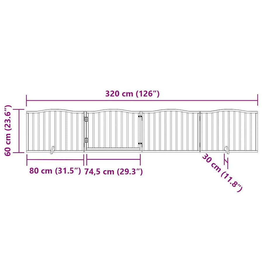 Hondenhek inklapbaar met deur 4 panelen 320 cm populierhout wit