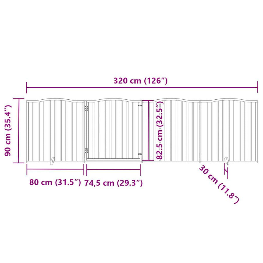 Hondenhek inklapbaar met deur 4 panelen 320 cm populierhout wit