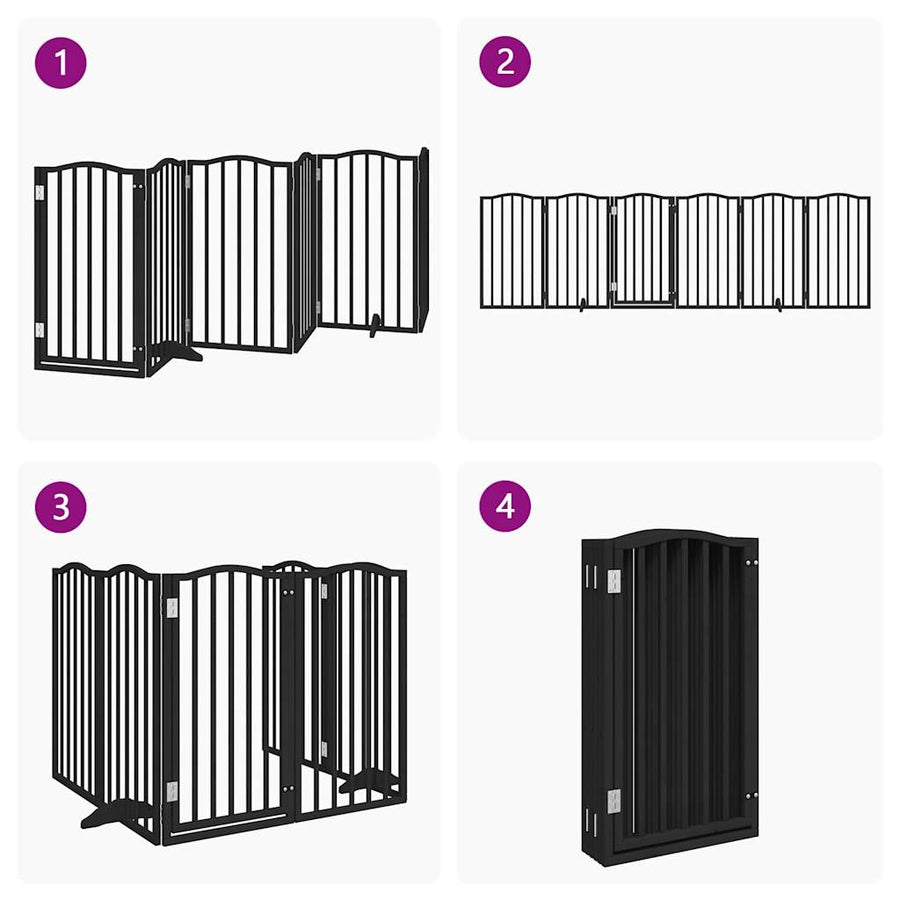 Hondenhek Inklapbaar 6 Panelen 300 Cm Populierenhout 50 x 90 x 2 cm Zwart