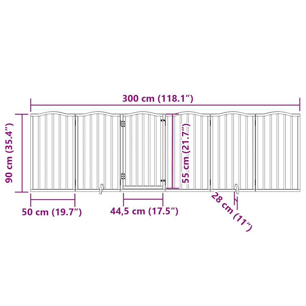 Hondenhek Inklapbaar 6 Panelen 300 Cm Populierenhout 50 x 90 x 2 cm Zwart