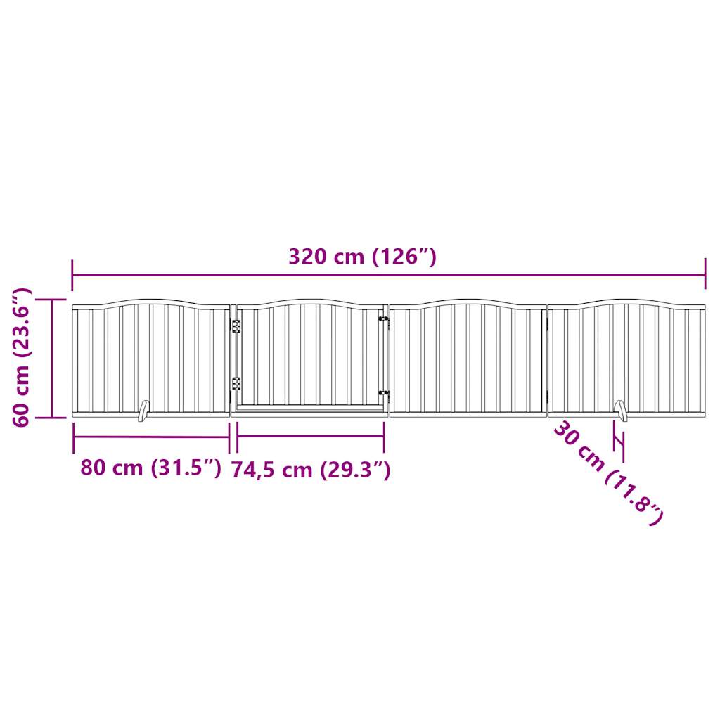 Hondenhek Inklapbaar 4 Panelen 320 Cm Populierenhout 80 x 60 x 2 cm Zwart