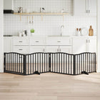 Dog Gate with Door, Foldable, 4 Panels, Black, 320 cm, Poplar Wood