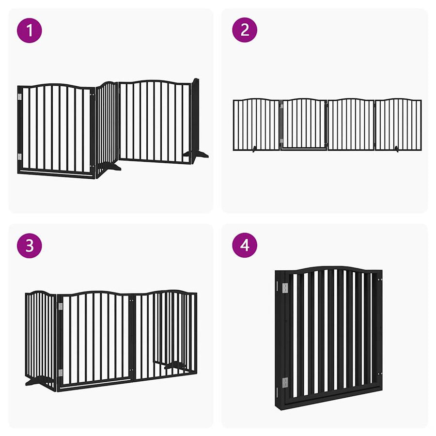 Hondenhek Inklapbaar 4 Panelen 320 Cm Populierenhout 80 x 90 x 2 cm Zwart
